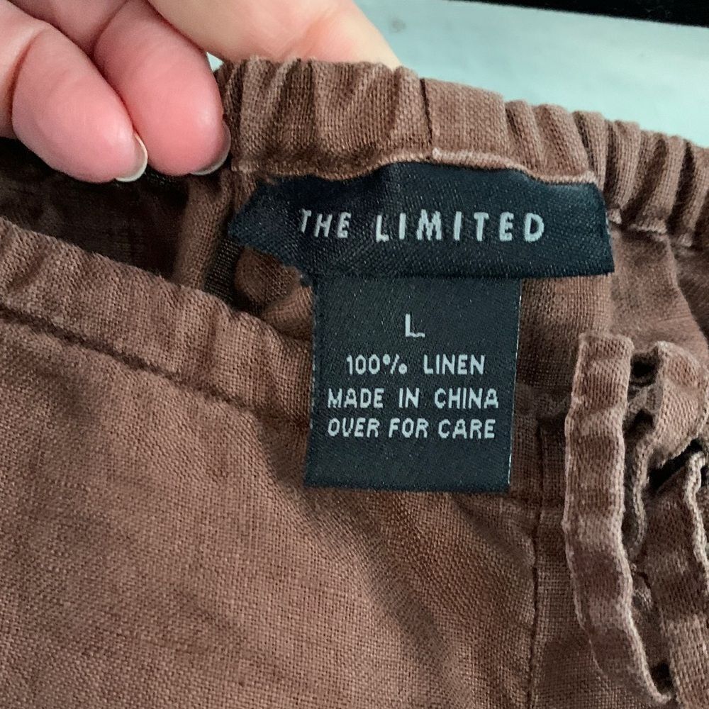 The Limited 100% linen brown drawstring wide leg pants lightweight size large - Picture 5 of 8